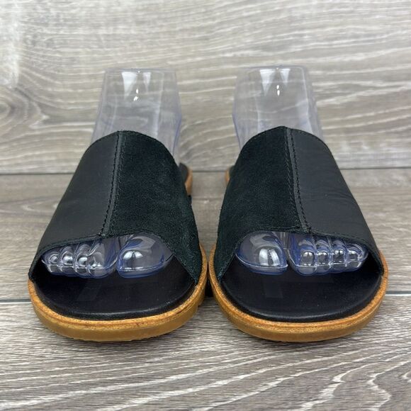 Sorel Ella II Block Women’s Sz 8 Black Leather Slip On Open Toe Slide Sandals - Picture 2 of 11